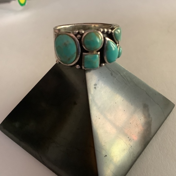GORGEOUS STERLING SILVER TURQUOISE BAND WITH 7 STONES!! - Picture 2 of 11